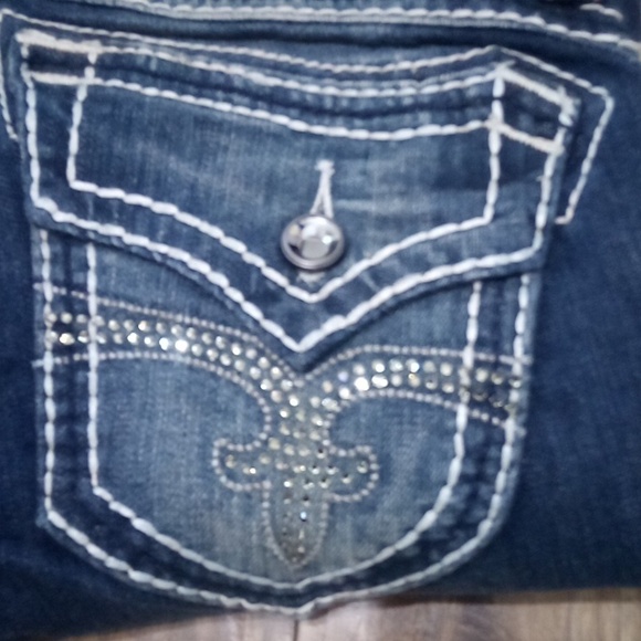 Rock Revival Blue Denim Jeans Skinny Bejeweled Rhinestones Distressed NWT - Picture 2 of 13